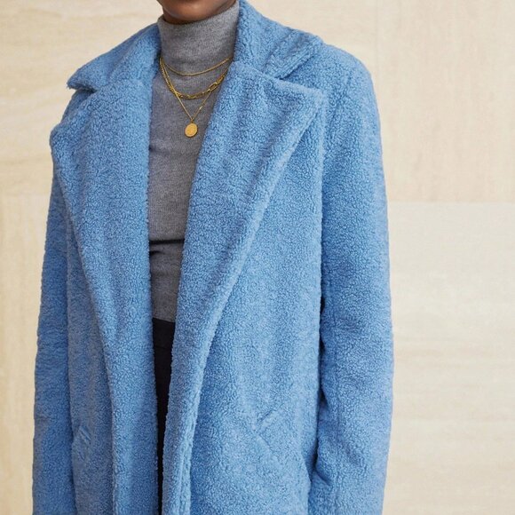 Blue Casual Women's Faux Fur Coat - Picture 4 of 8